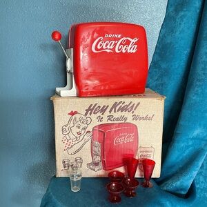 Vintage 50s Coca-Cola Toy Soda Dispenser with cups